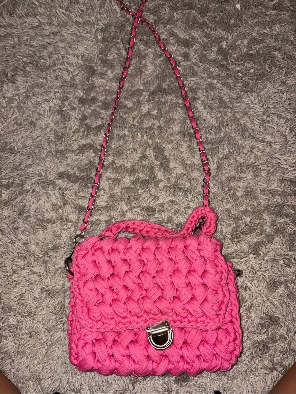 Handmade Pink Crochet Crossbody Bag